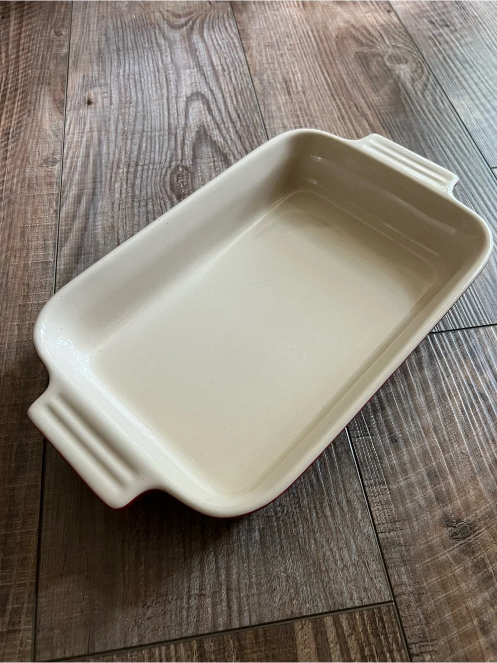 Le Creuset 10 x 7 Rectangular Cerise Red Stoneware Casserole Baking Embossed